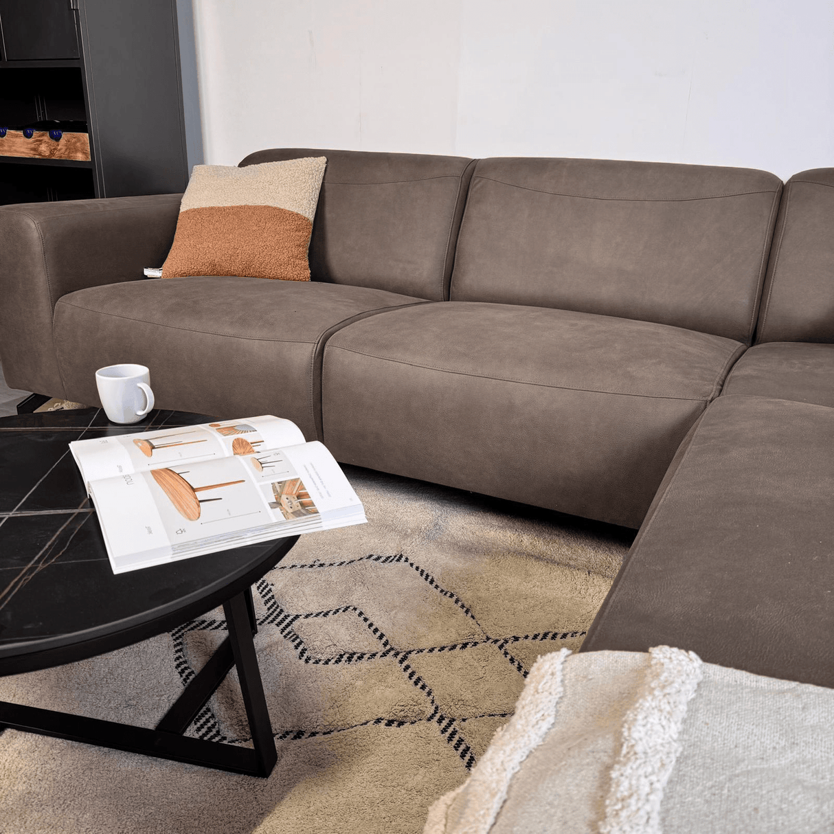 Corner sofa anthracite robust eco-leather Barin - right