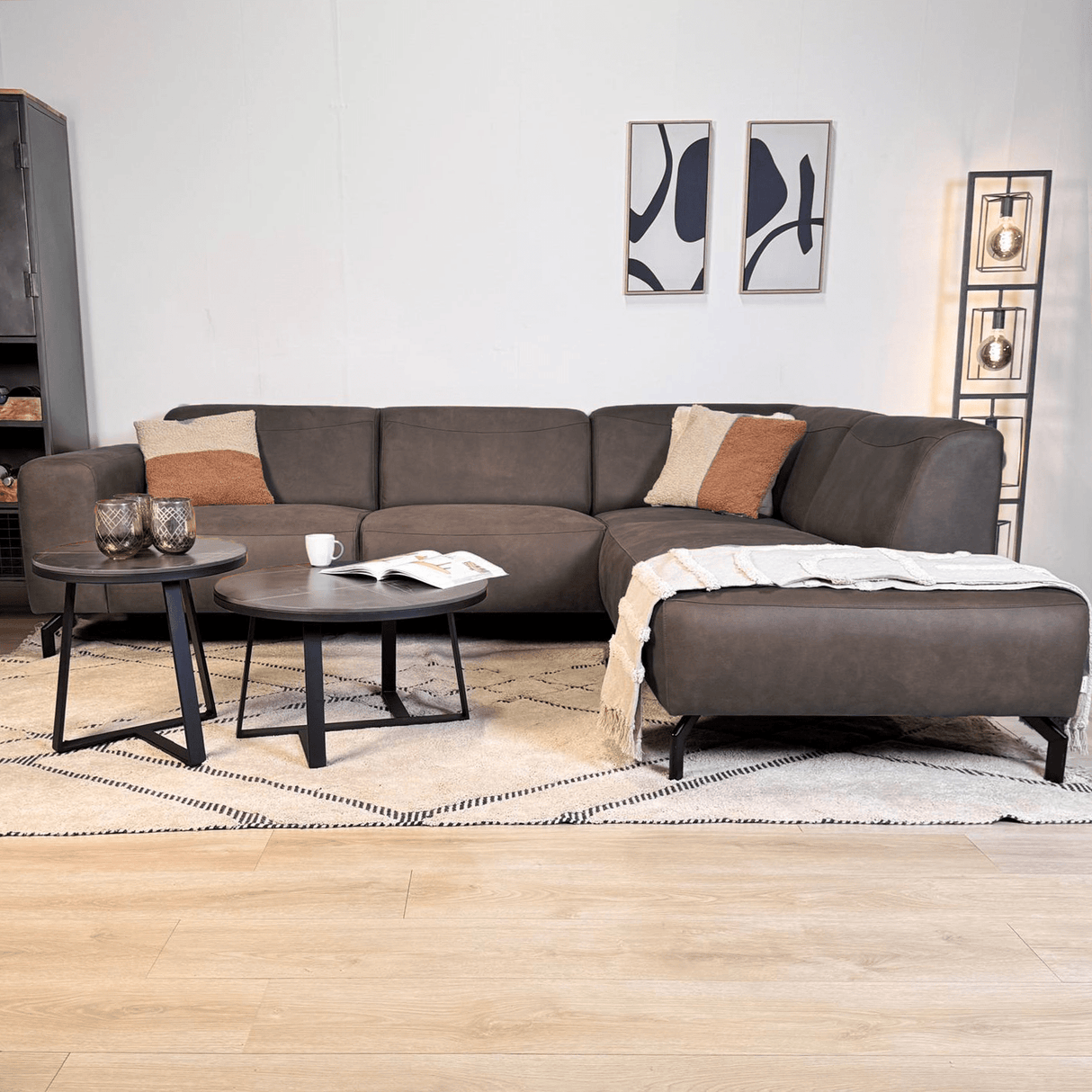 Corner sofa anthracite robust eco-leather Barin - right