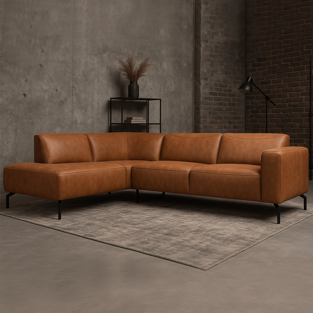 Corner sofa cognac ruboost eco leather Barin - left