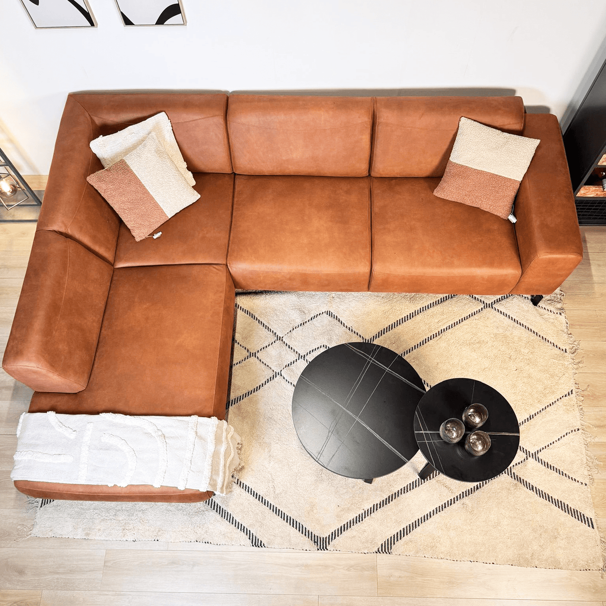 Corner sofa cognac ruboost eco leather Barin - left