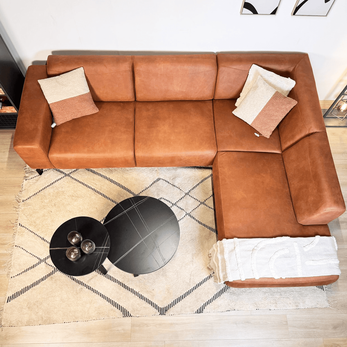 Corner sofa in cognac robust eco-leather Barin - right