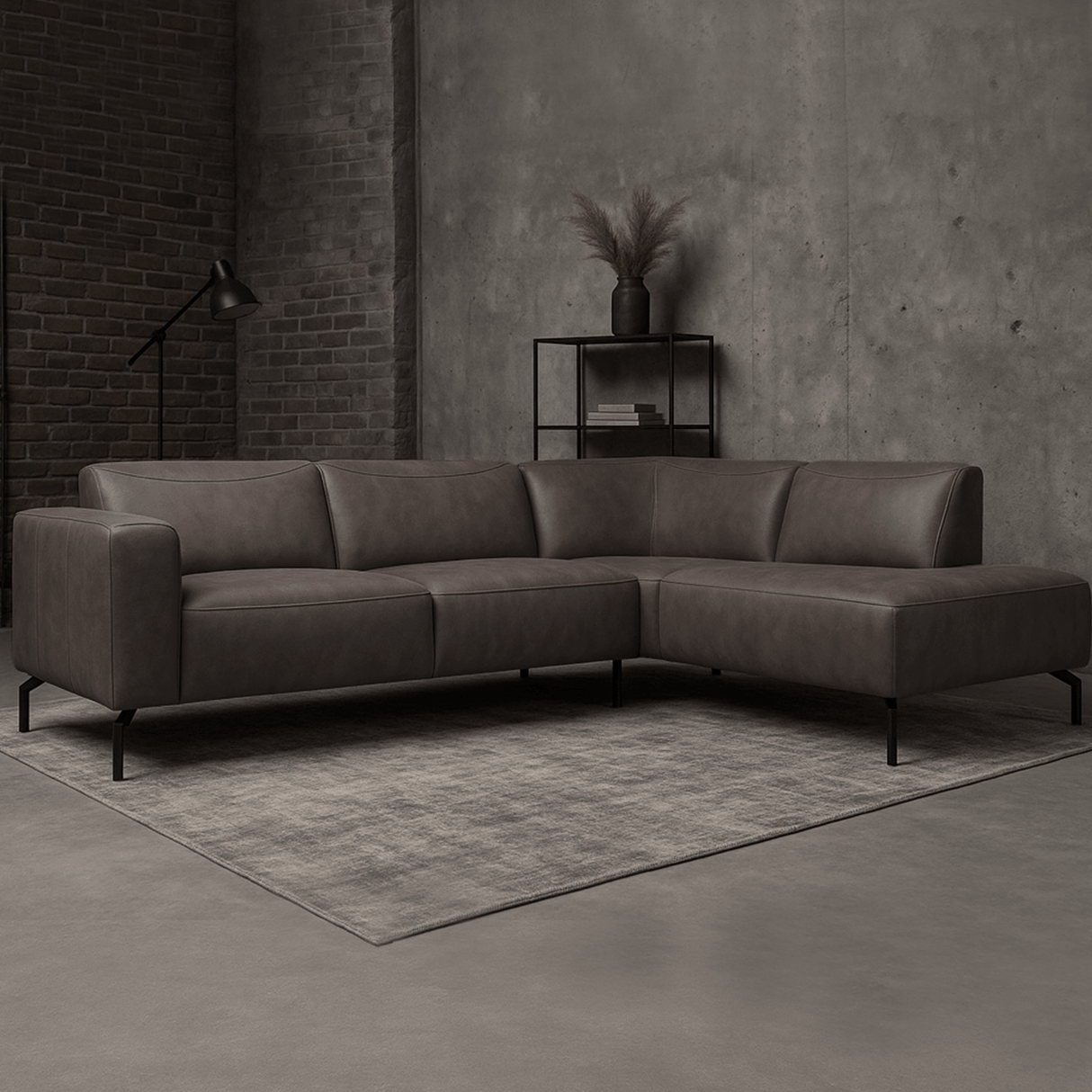 Corner sofa anthracite robust eco-leather Barin - right