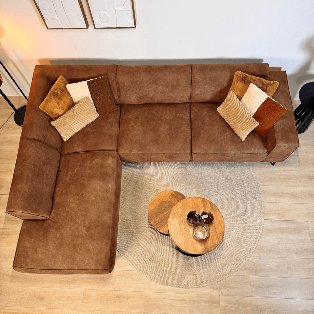 Industrial corner sofa cognac eco-leather Brisbane - left