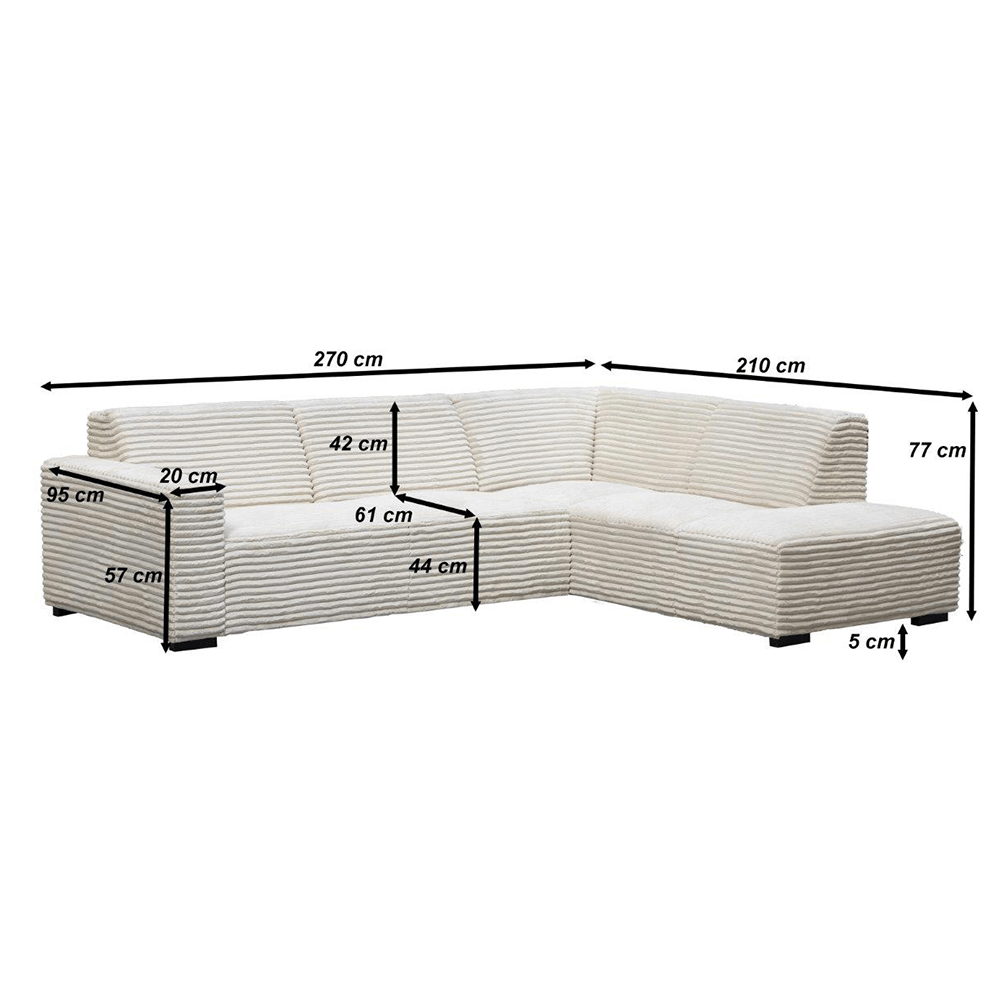 Beige corner sofa with super soft ribbed fabric Gavi - right