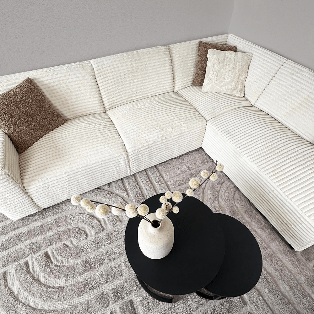 Corner sofa in cream super soft ribbed fabric Gavi - right