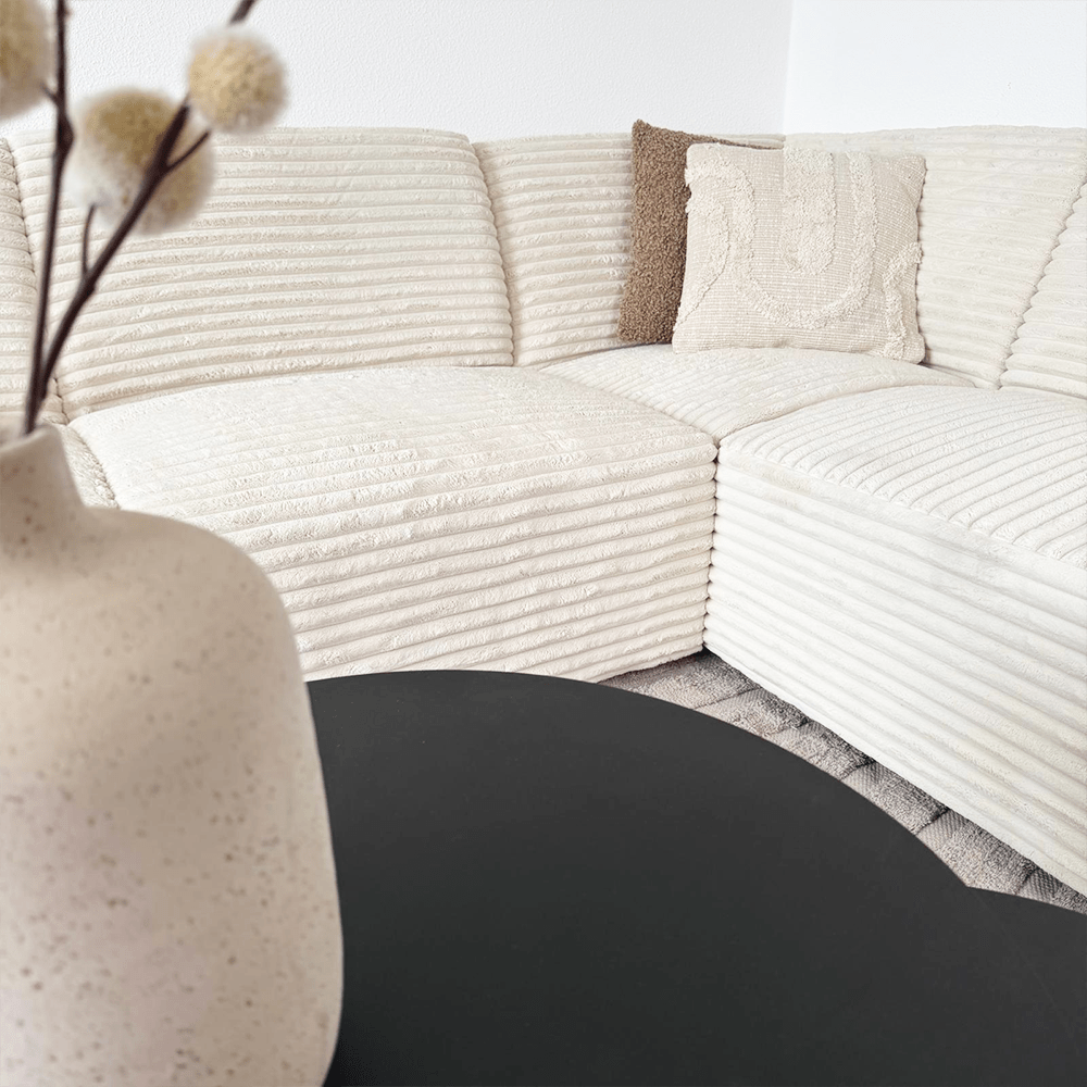 Corner sofa in cream super soft ribbed fabric Gavi - right