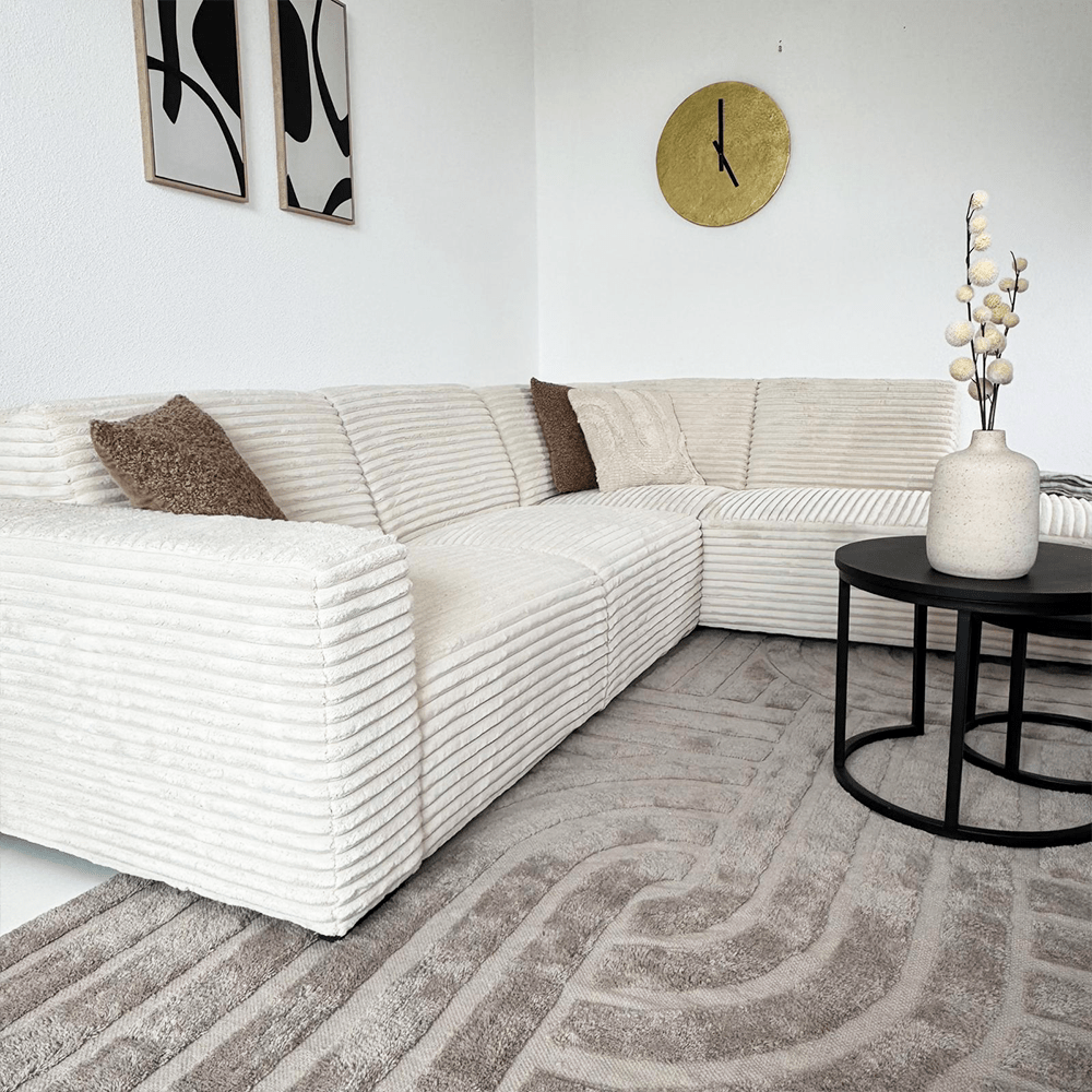 Corner sofa in cream super soft ribbed fabric Gavi - right