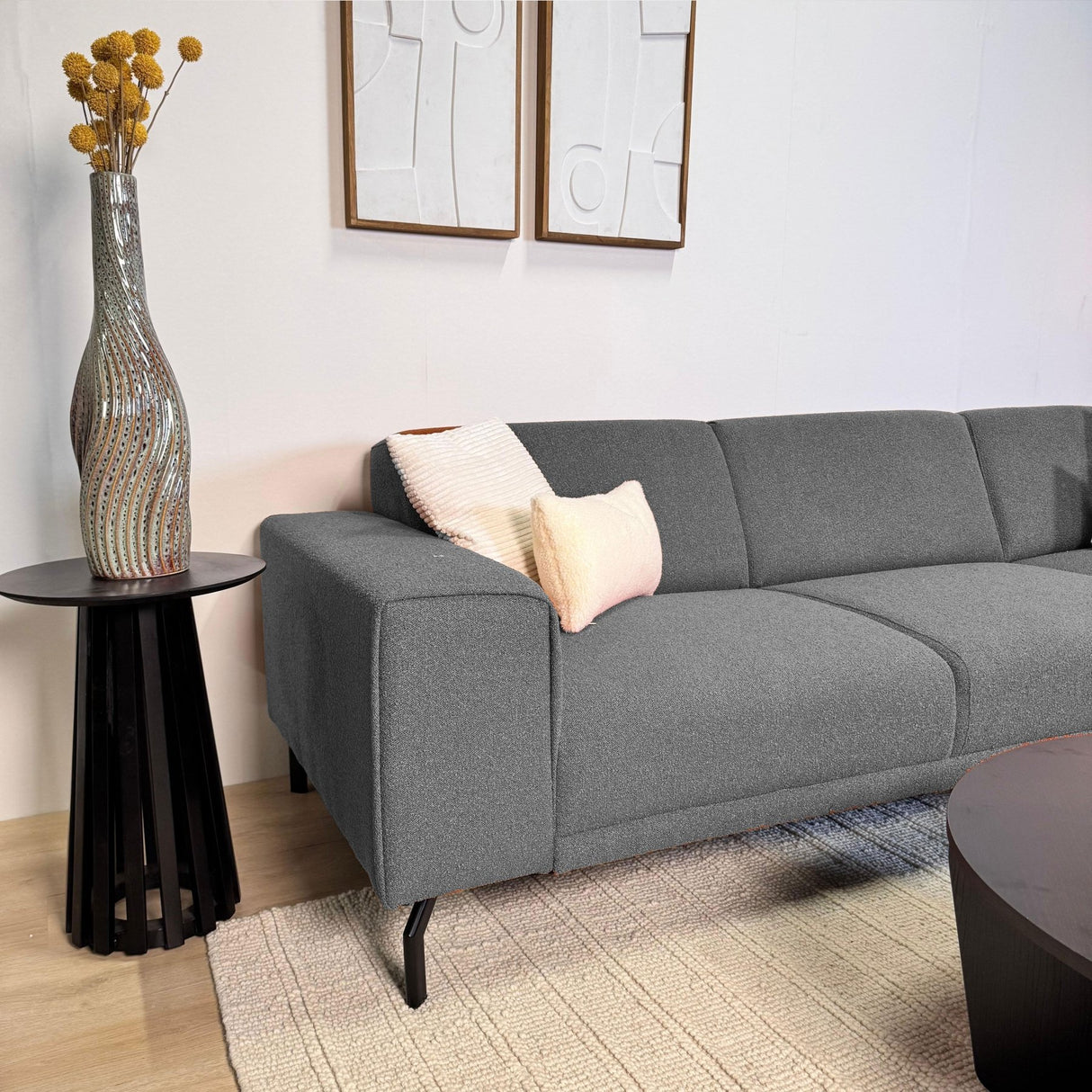 Gray boucle fabric corner sofa Maël - right