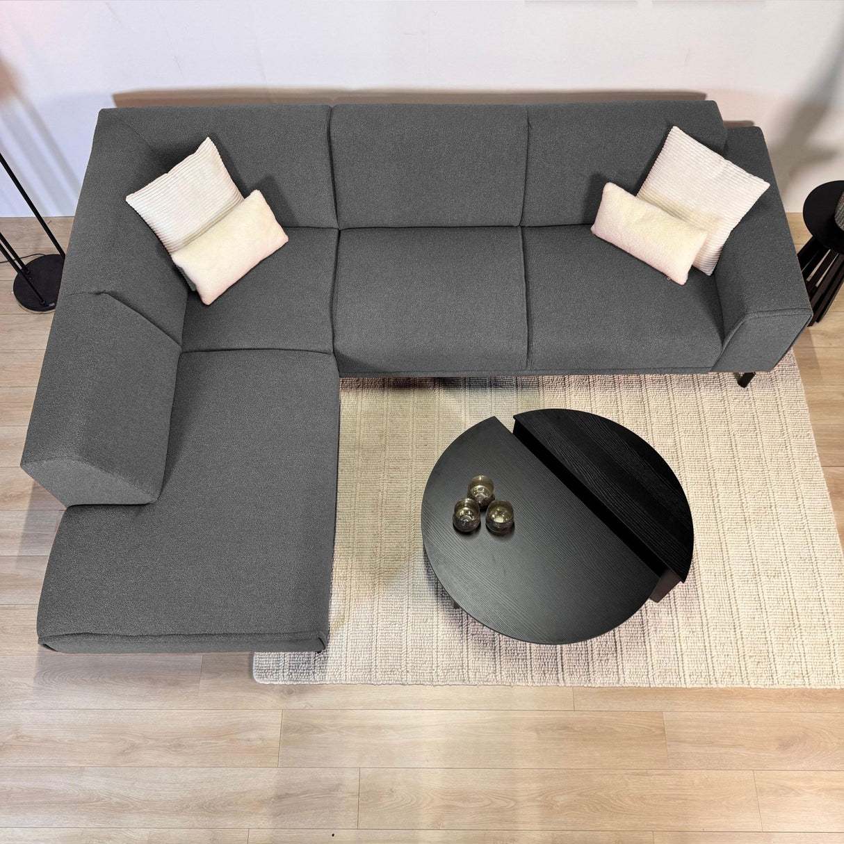 Gray bouclé fabric corner sofa Maël - left