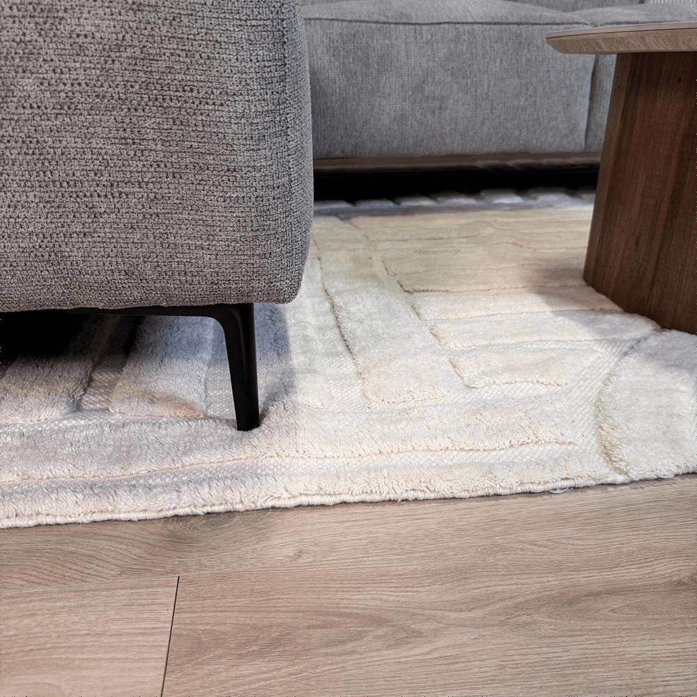 Corner sofa taupe chenille embroidered Ravi – left