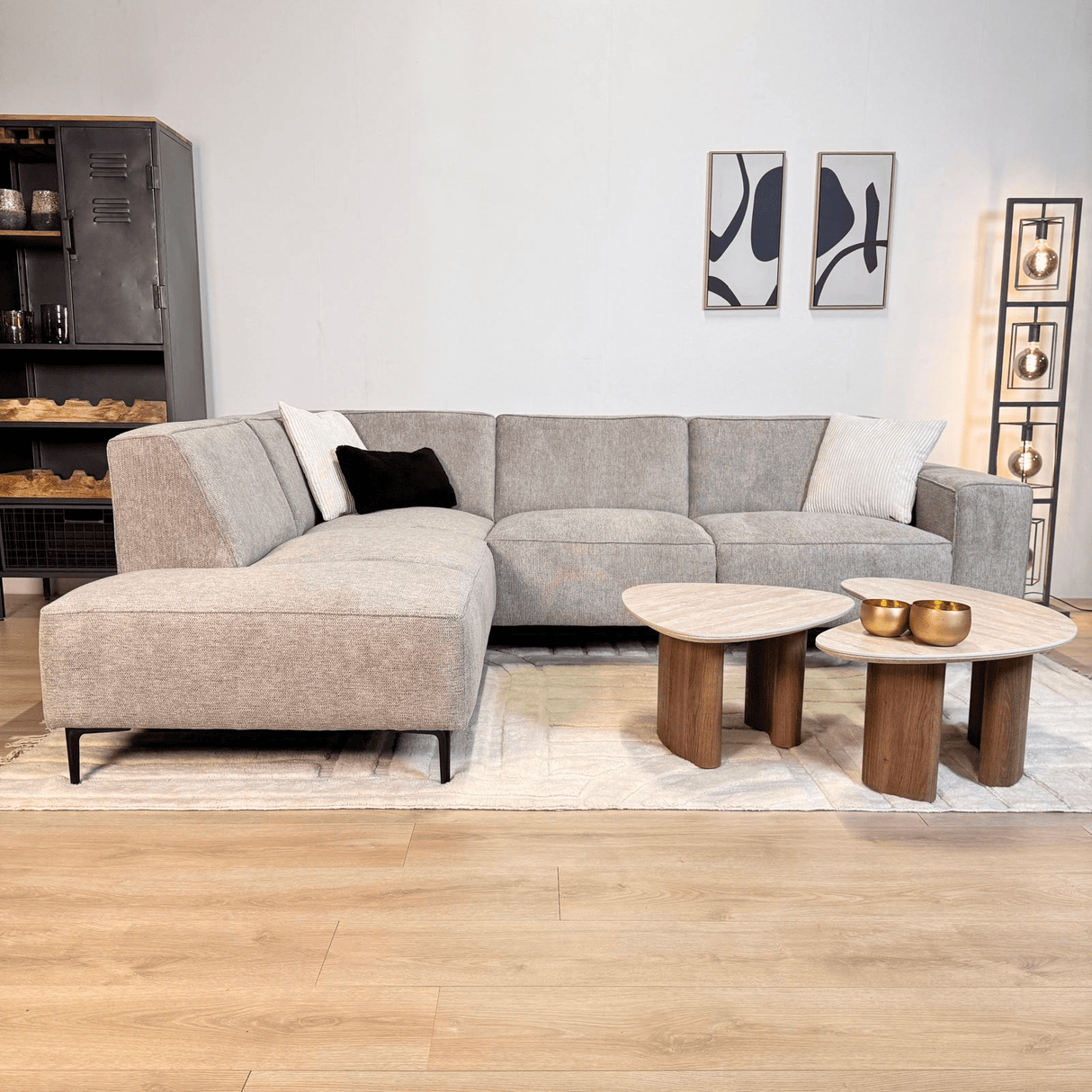 Gray chenille corner sofa upholstered Ravi – Left