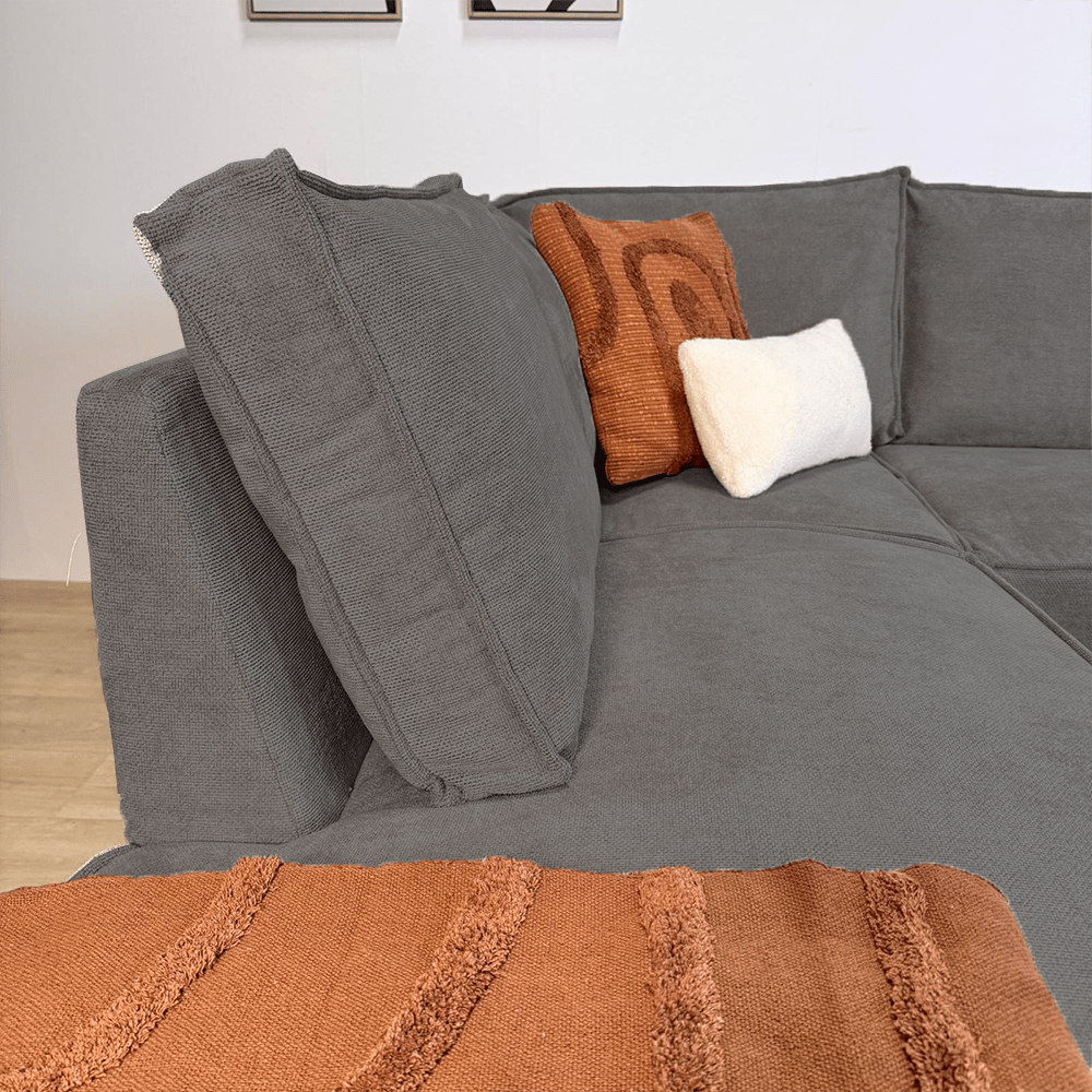Corner sofa with chaise longue in anthracite chenille Yara - left