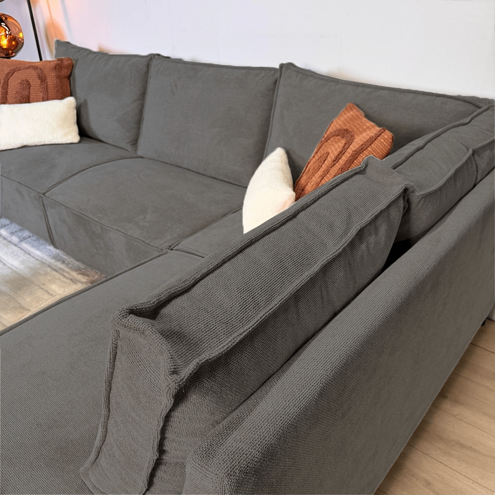 Corner sofa with chaise longue anthracite chenille Yara - right