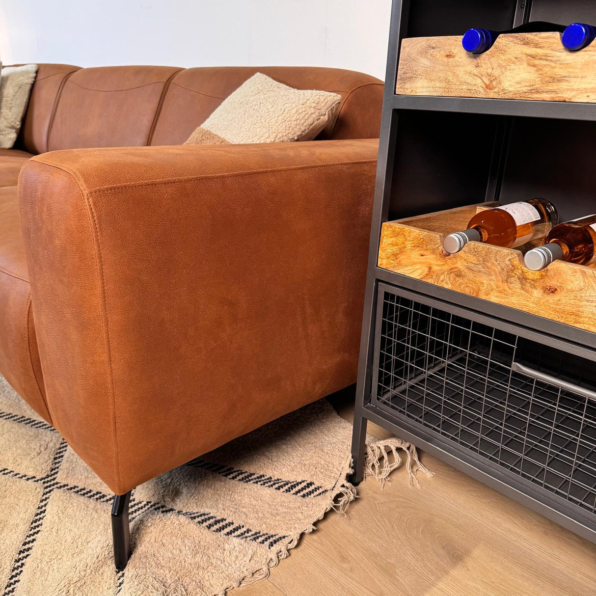 Corner sofa in cognac robust eco-leather Barin - right