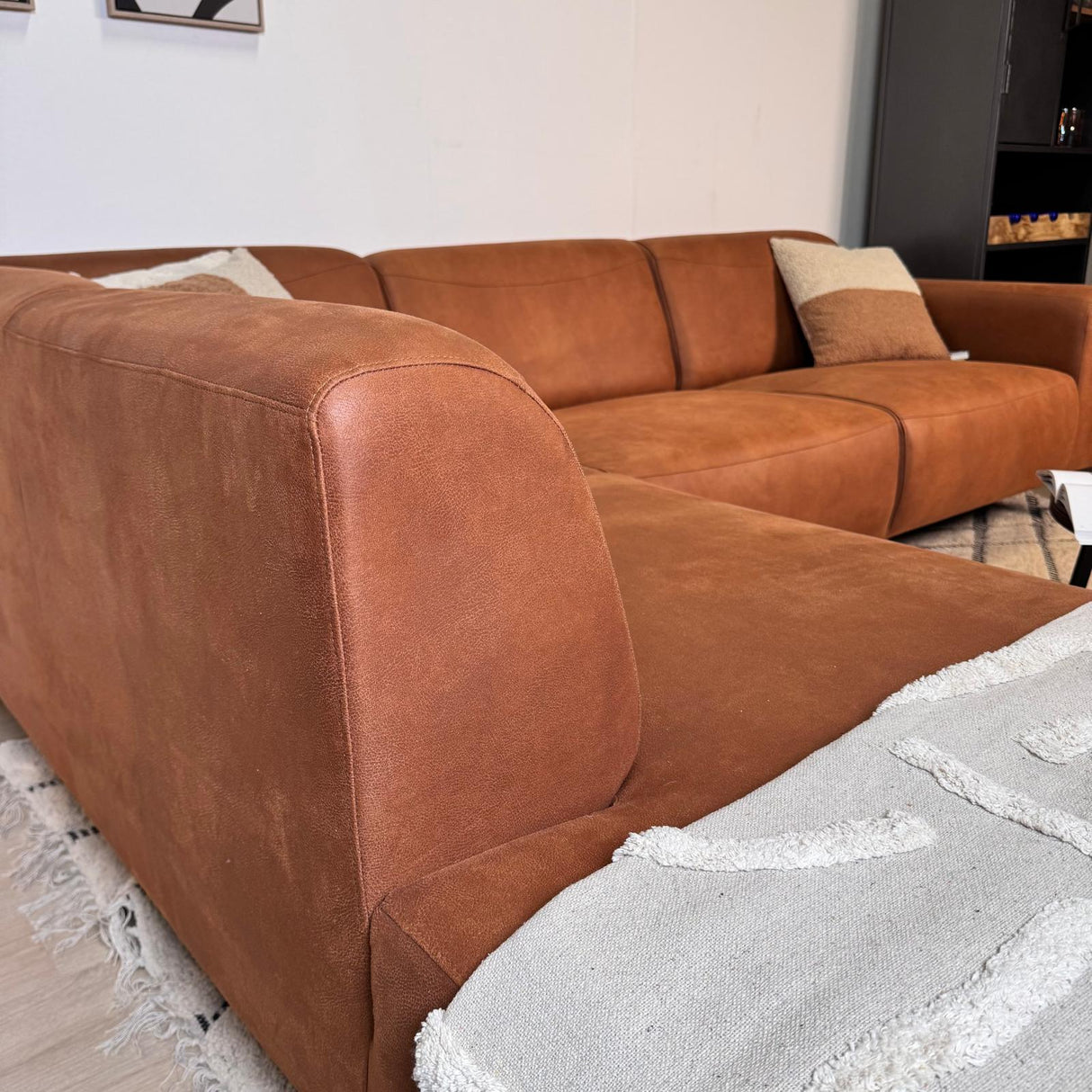 Corner sofa cognac ruboost eco leather Barin - left