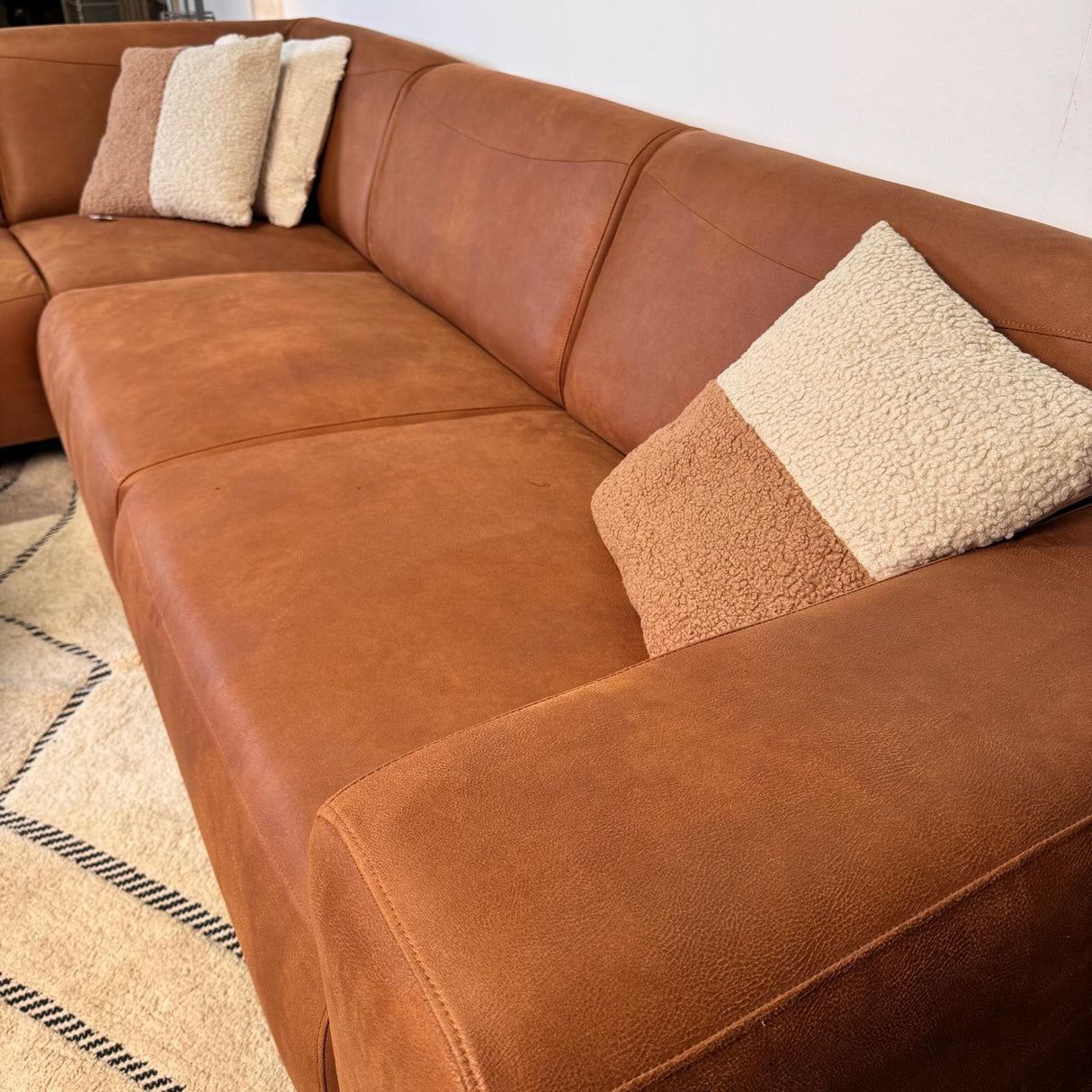 Corner sofa in cognac robust eco-leather Barin - right