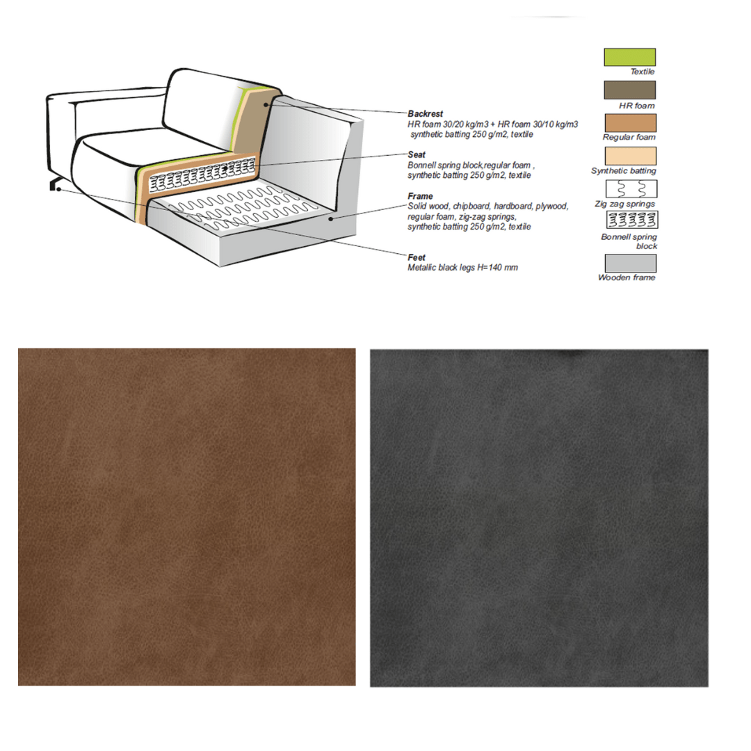 Industrial corner sofa cognac eco-leather Brisbane - left