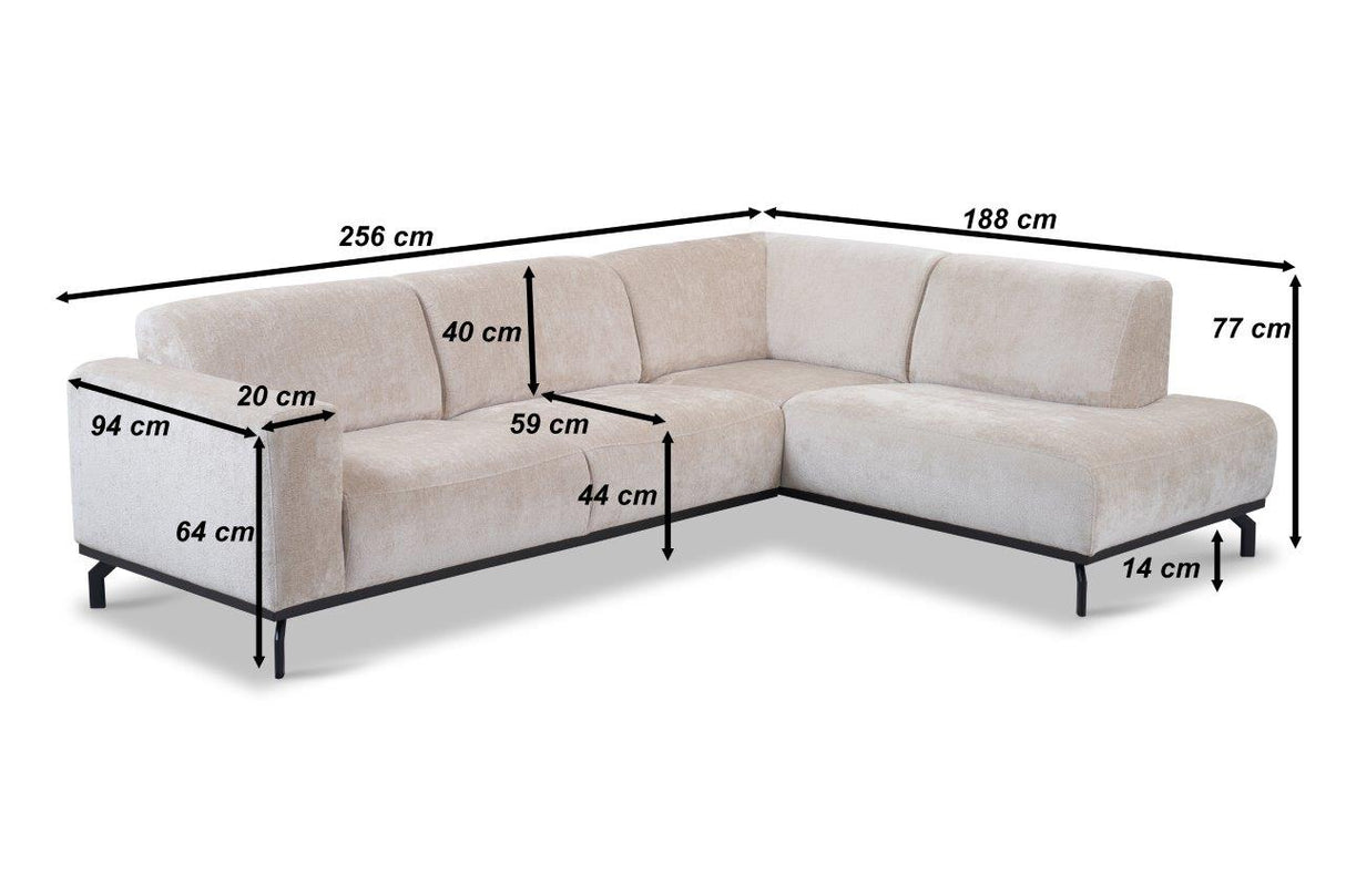 Corner sofa with high legs beige velvet Chloe - left