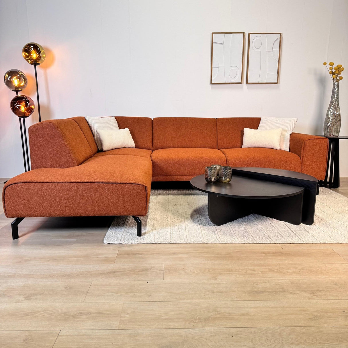 Corner sofa terracotta bouclé fabric Maël - left