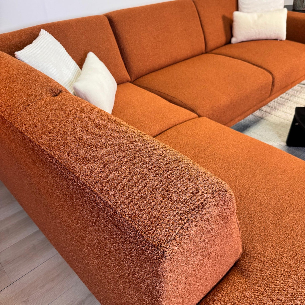 Corner sofa terracotta bouclé fabric Maël - left