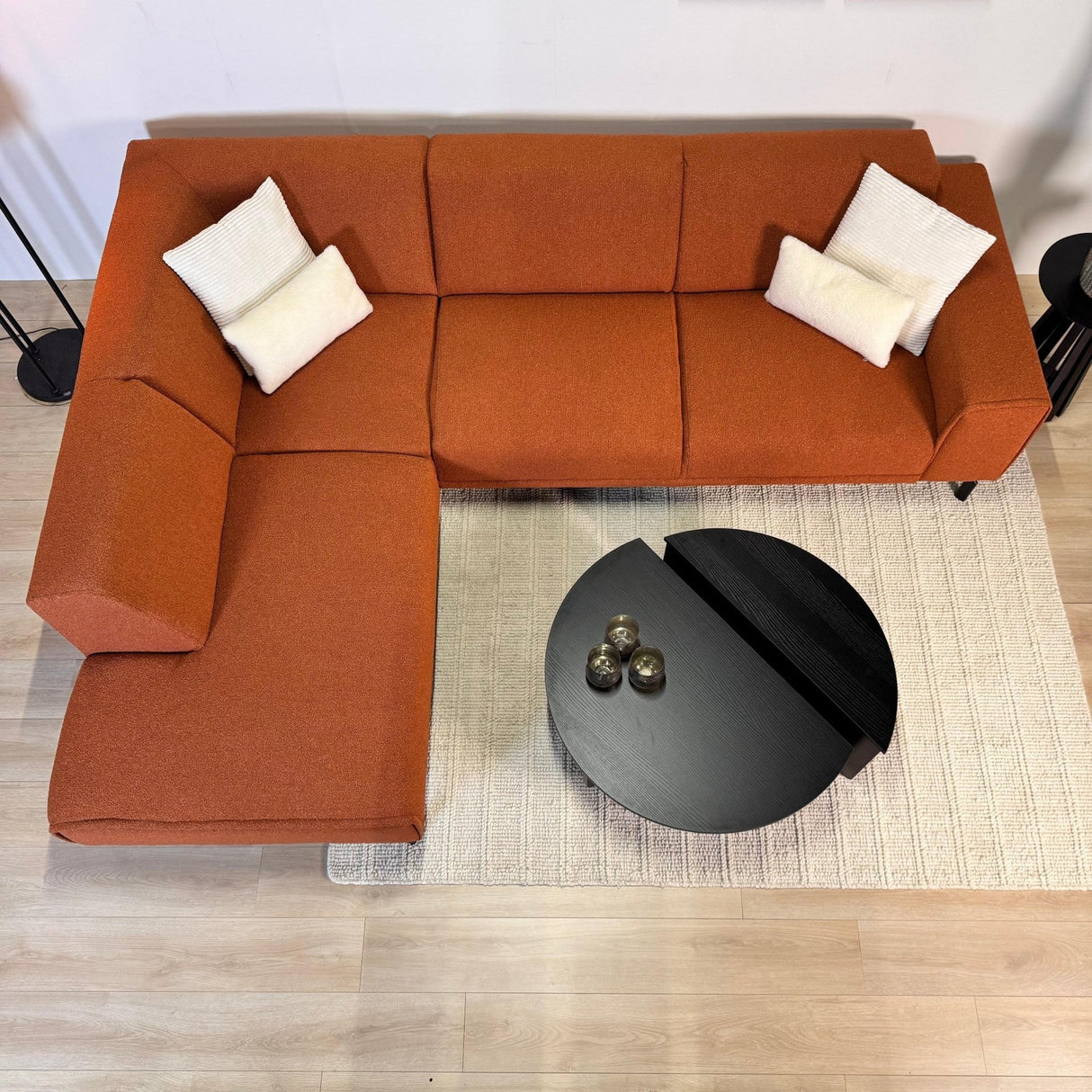 Corner sofa terracotta bouclé fabric Maël - left