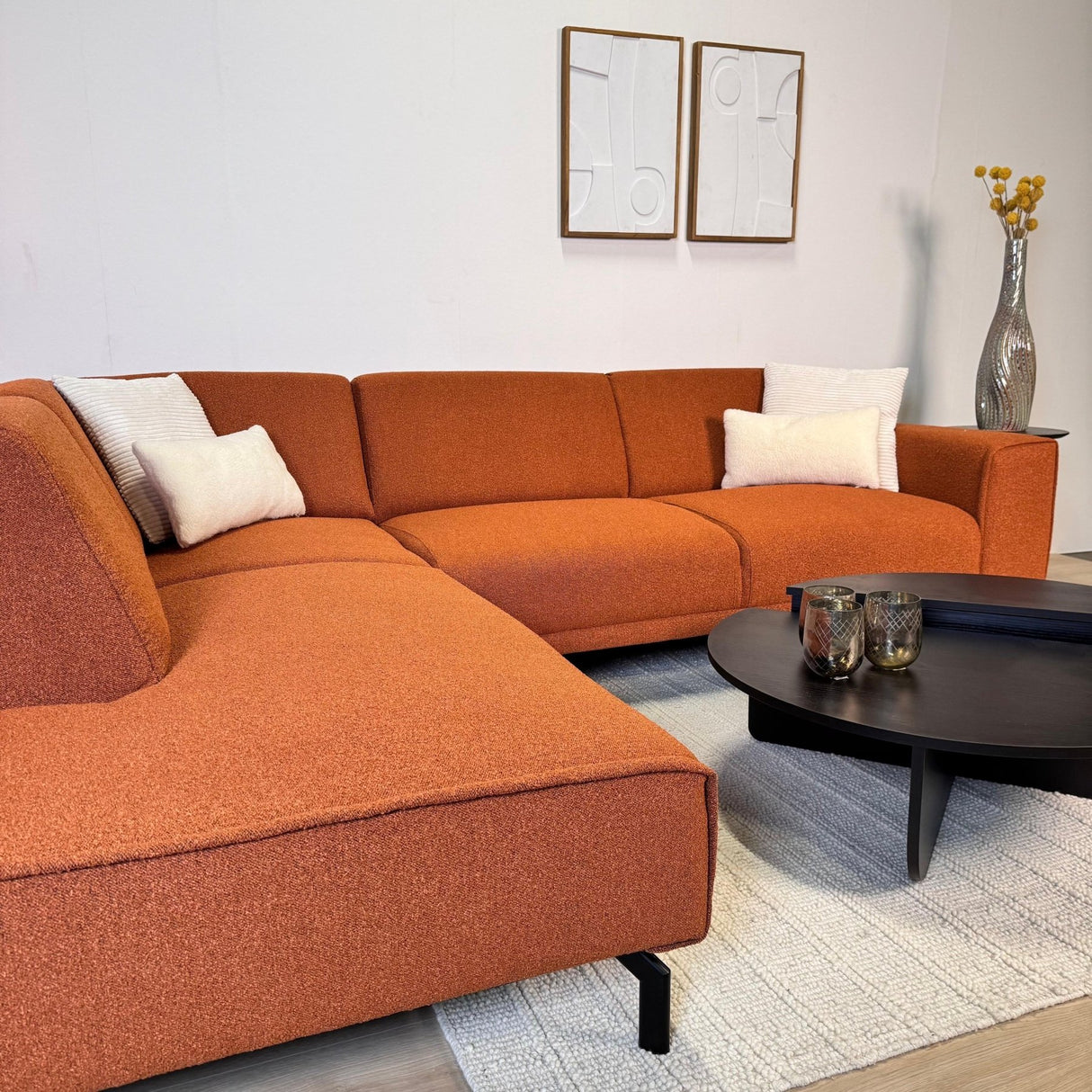 Corner sofa terracotta bouclé fabric Maël - left