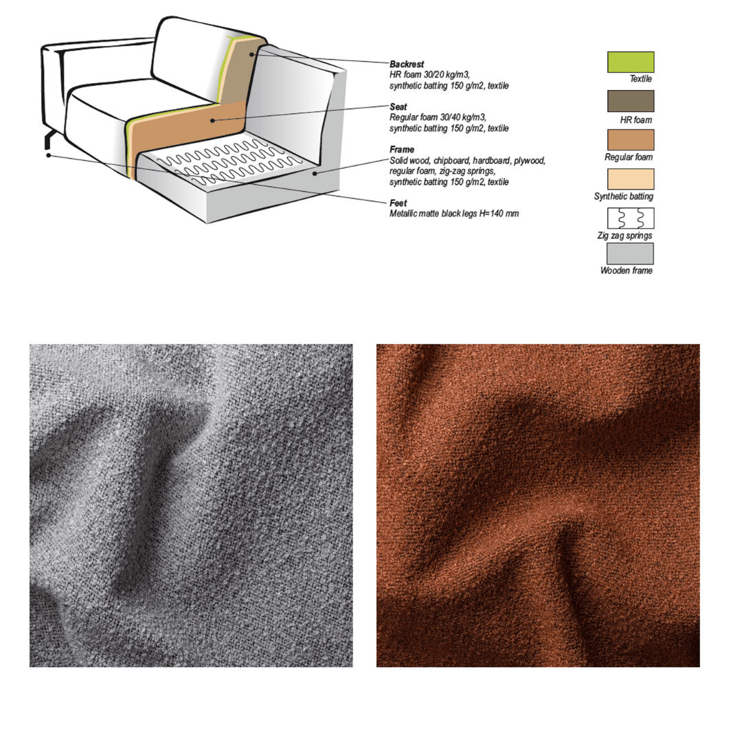 Corner sofa terracotta bouclé fabric Maël - left