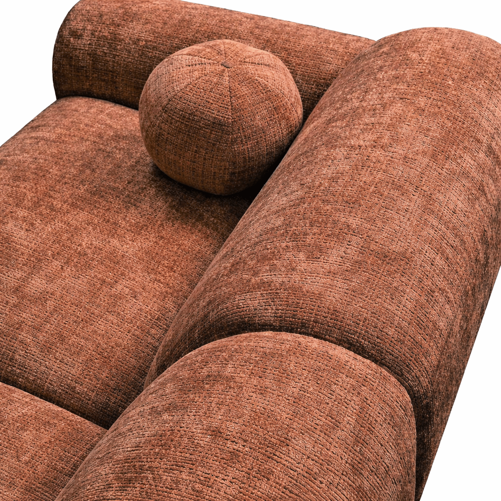 Corner sofa with chaise longue in copper chenille fabric Shane – left