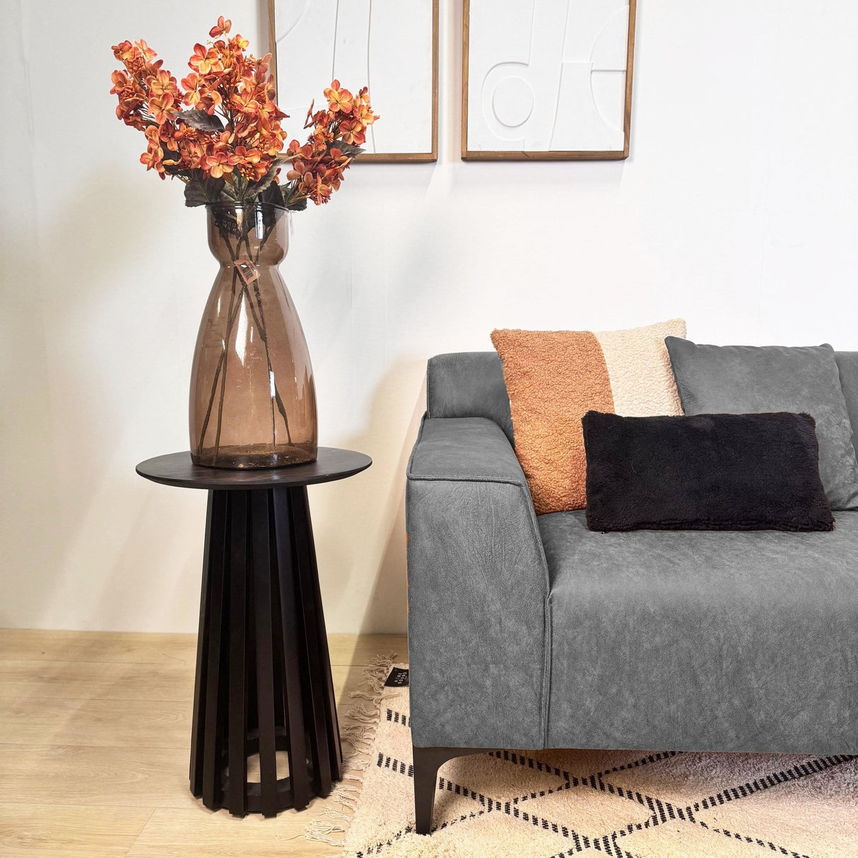 Corner sofa with compact lounge anthracite microfiber Davidson - right