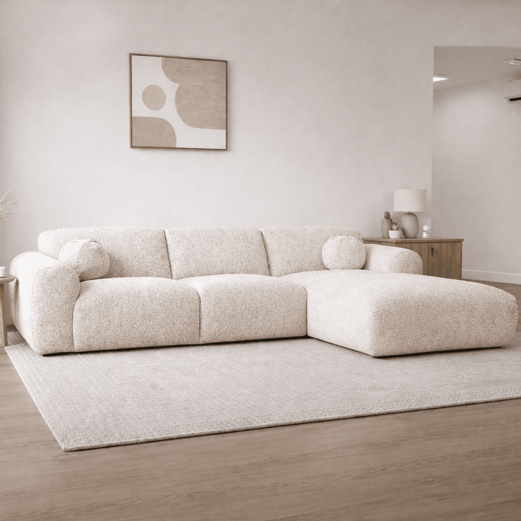 Corner sofa beige bouclé fabric - 292x169 cm - Shane - right
