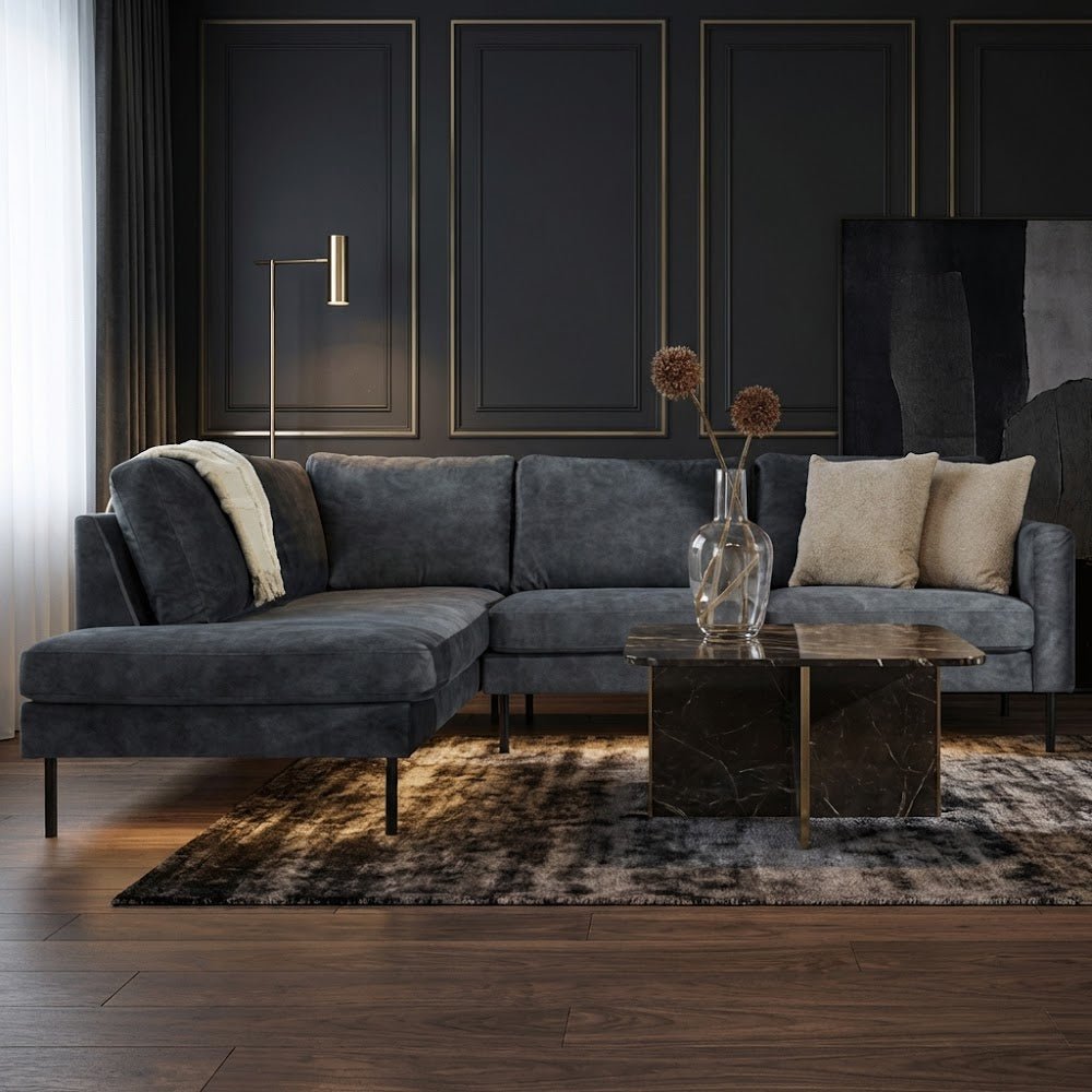 Corner sofa anthracite velvet high legs Gaya - left