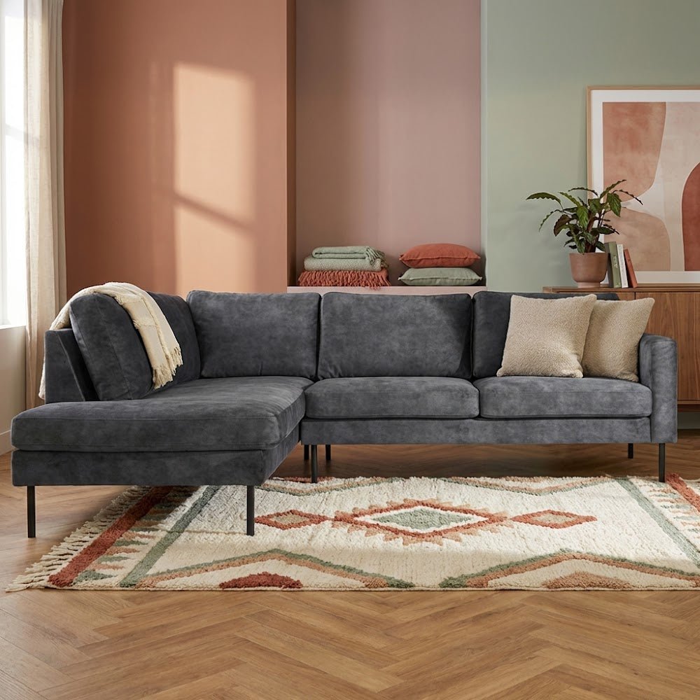 Corner sofa anthracite velvet high legs Gaya - left
