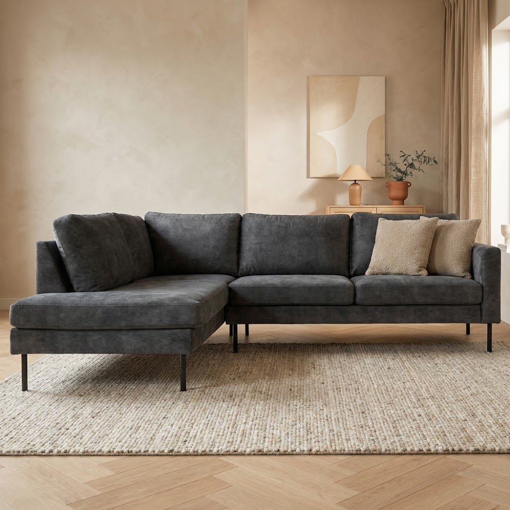 Corner sofa anthracite velvet high legs Gaya - left
