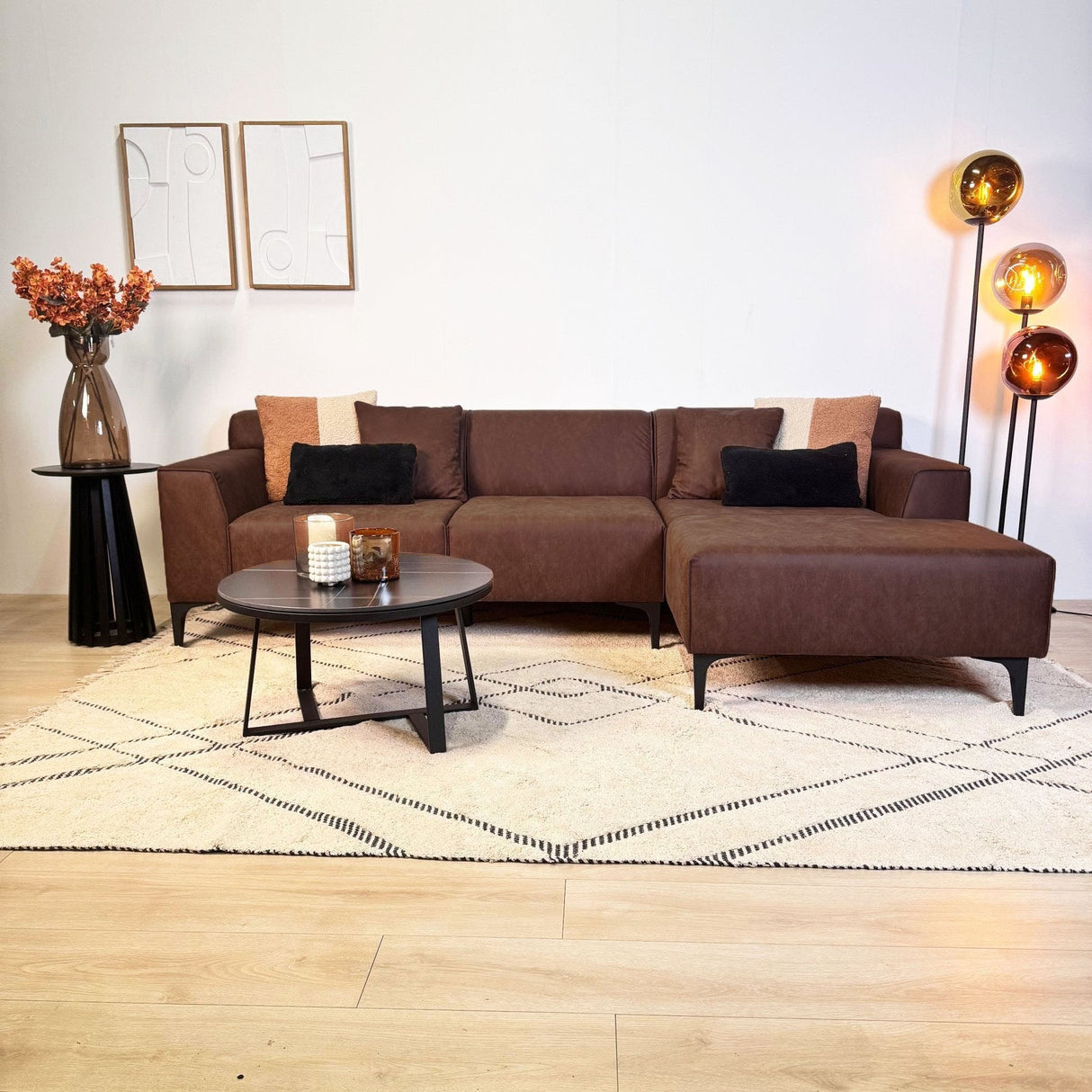Corner sofa with compact lounge brown microfiber Davidson - right