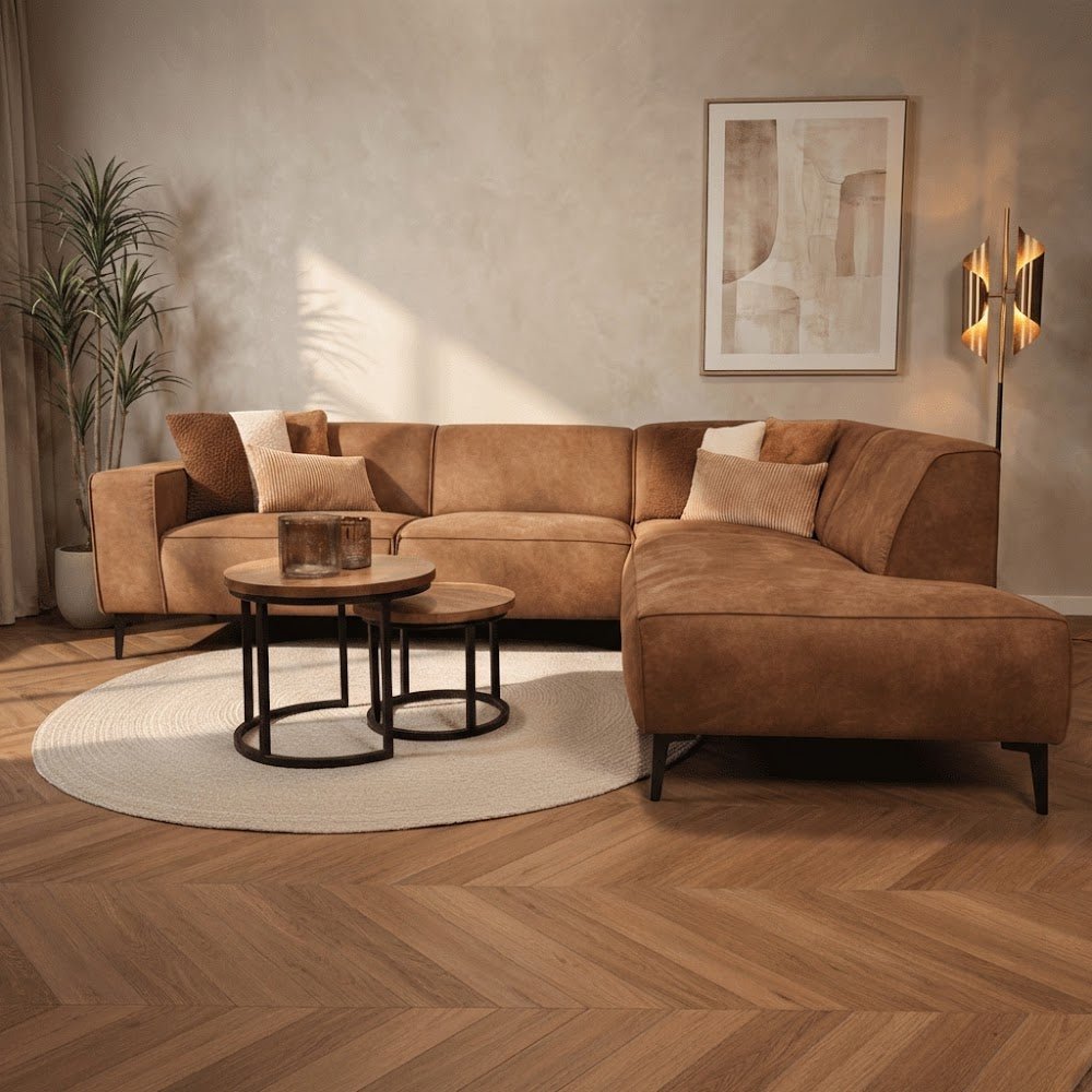 Industrial corner sofa cognac eco-leather Brisbane - right