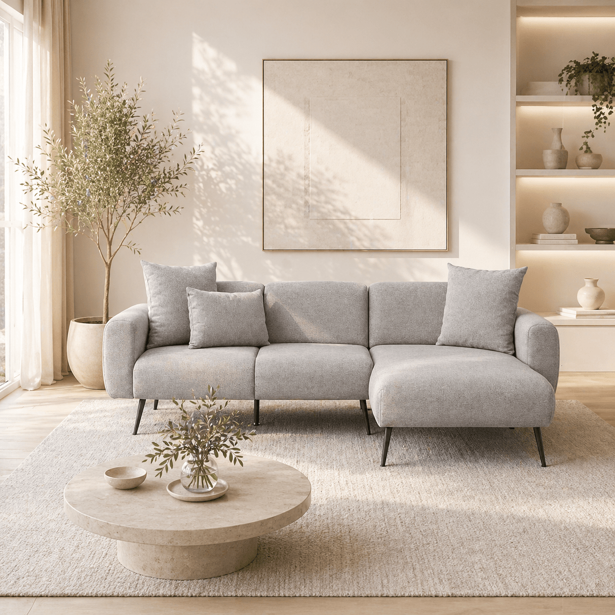Corner sofa gray fabric - High slim legs - solid interior - 252 x 155 cm - Side