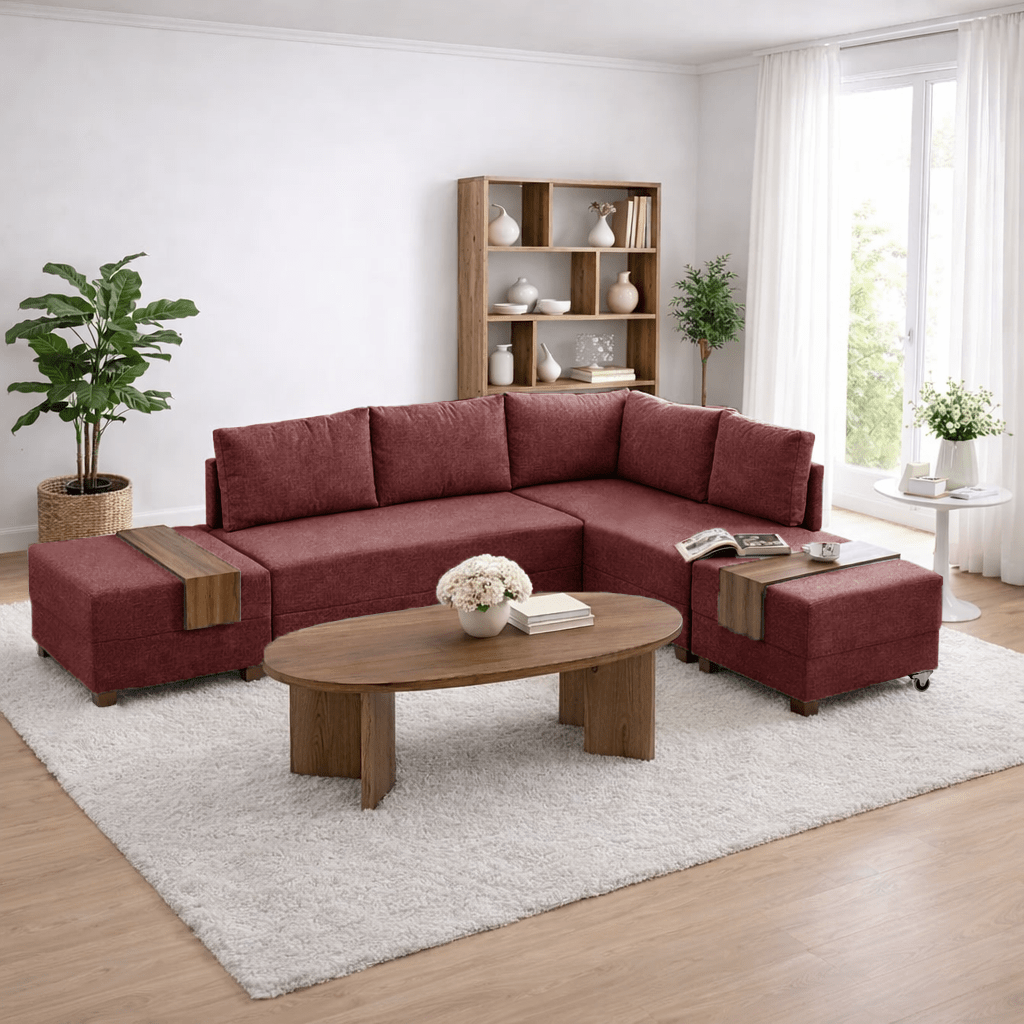 Sofa bed red fabric - XXL 280 x 210 - Right - Fly