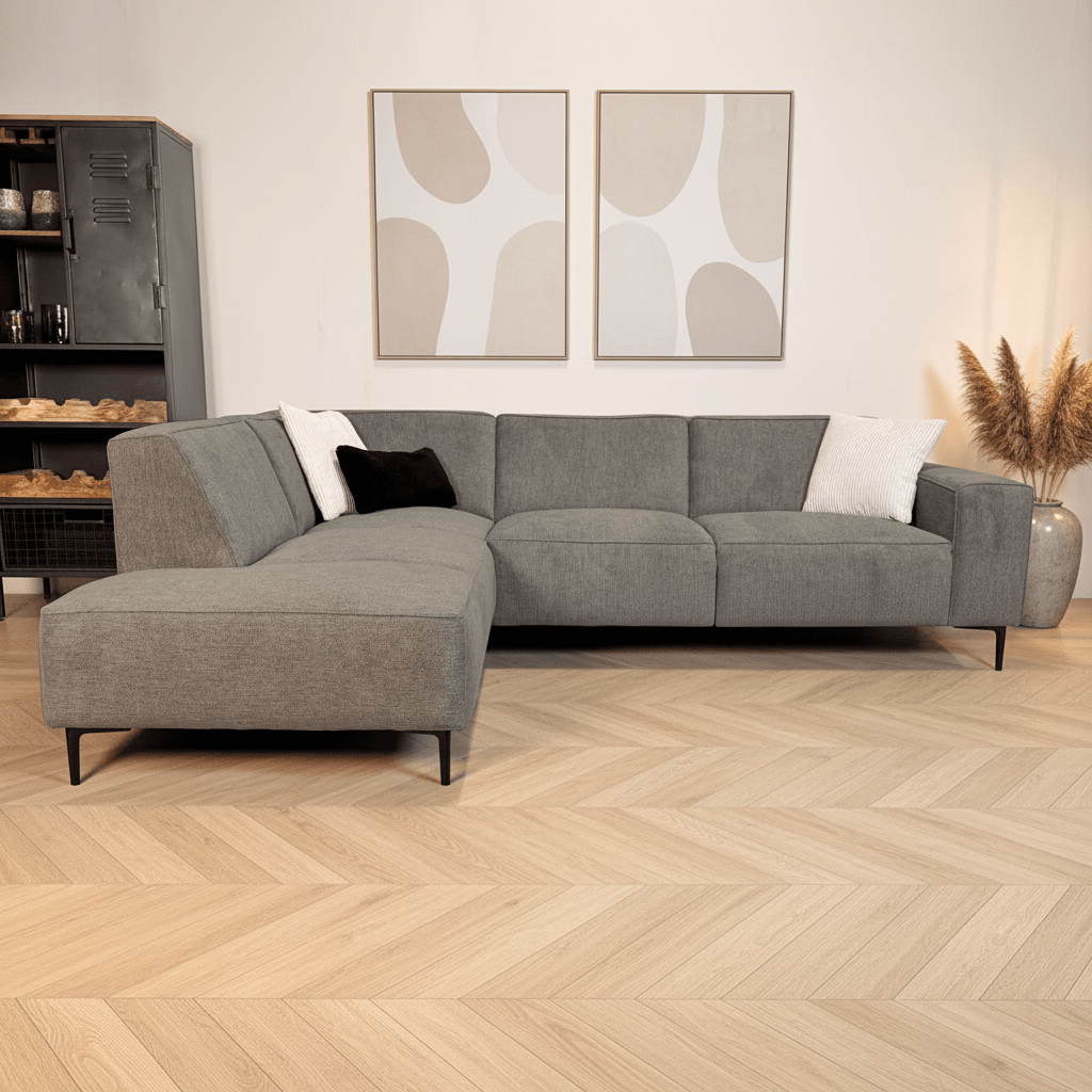 Corner sofa taupe chenille embroidered Ravi – left