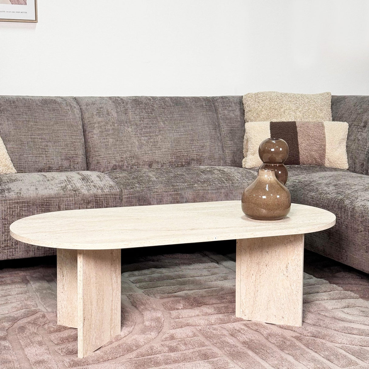 Corner sofa with chaise longue in taupe chenille fabric Manon - right