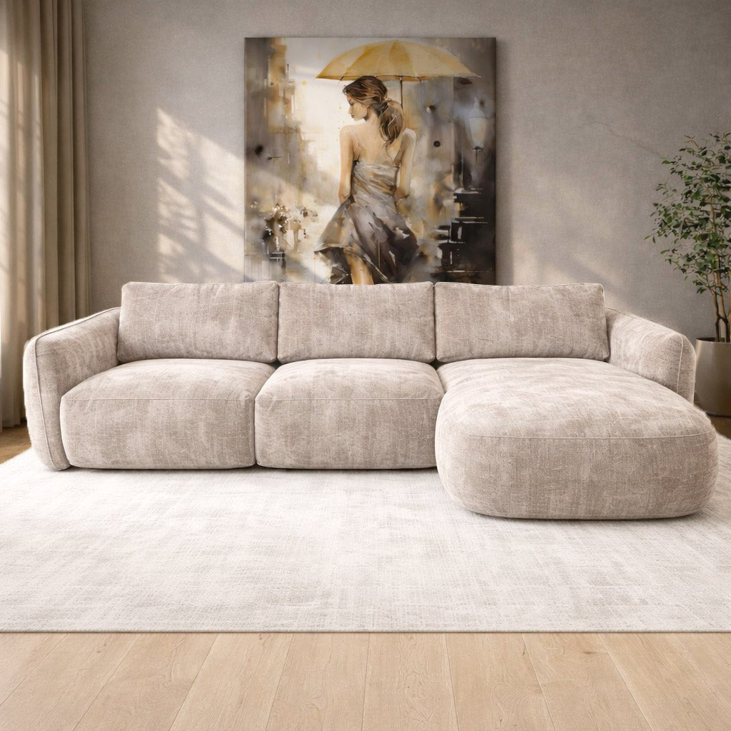 Corner sofa chaise longue beige textured fabric Dwayne - right