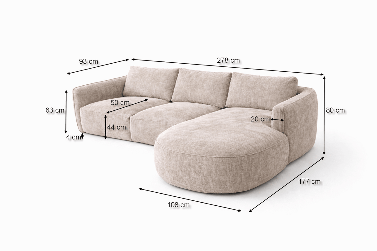 Corner sofa chaise longue beige textured fabric Dwayne - left