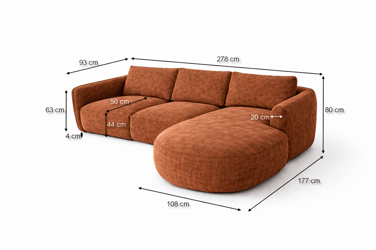 Corner sofa round longue copper velvet textured fabric Dwayne - left