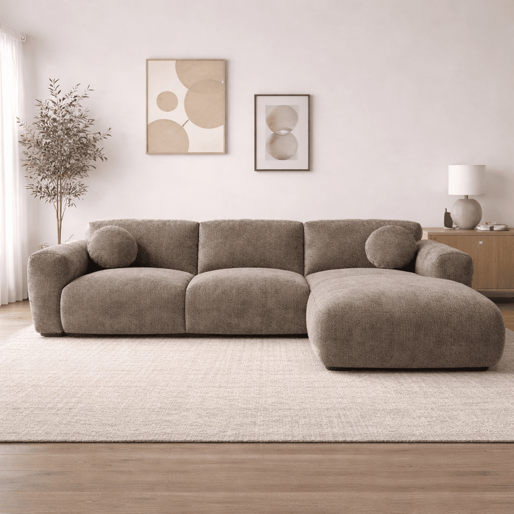 Corner sofa with chaise longue in taupe chenille fabric Shane – right