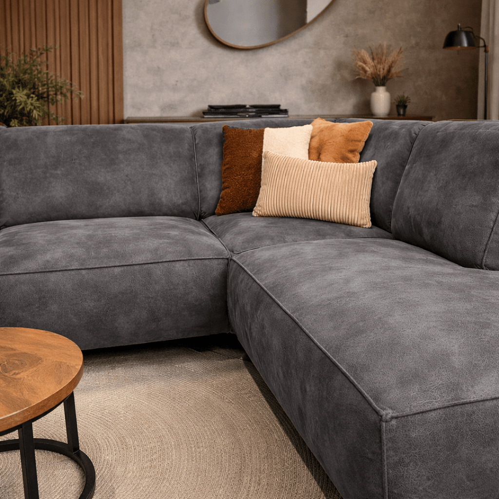 Industrial corner sofa anthracite eco-leather Brisbane - right