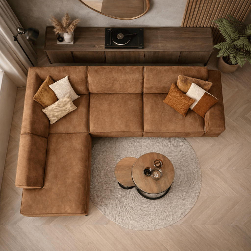 Industrial corner sofa cognac eco-leather Brisbane - left