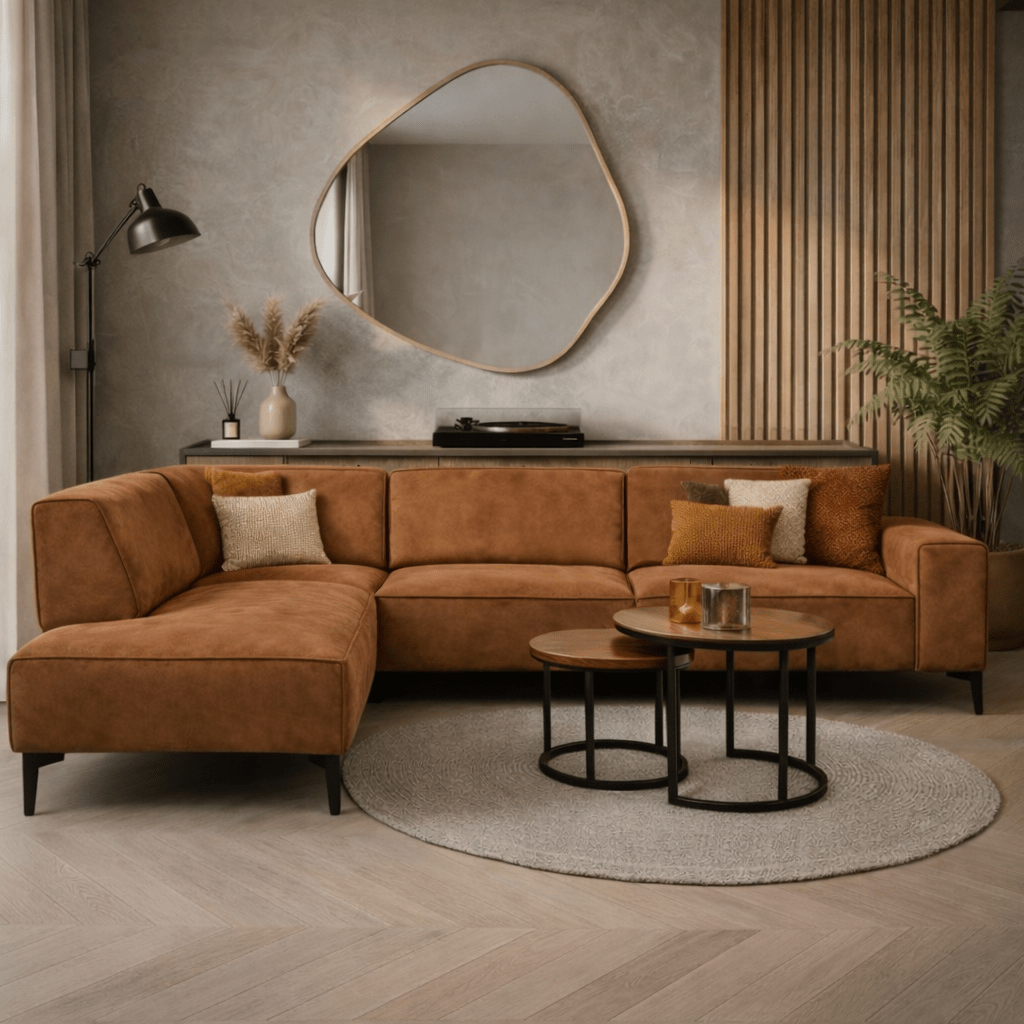 Industrial corner sofa cognac eco-leather Brisbane - left
