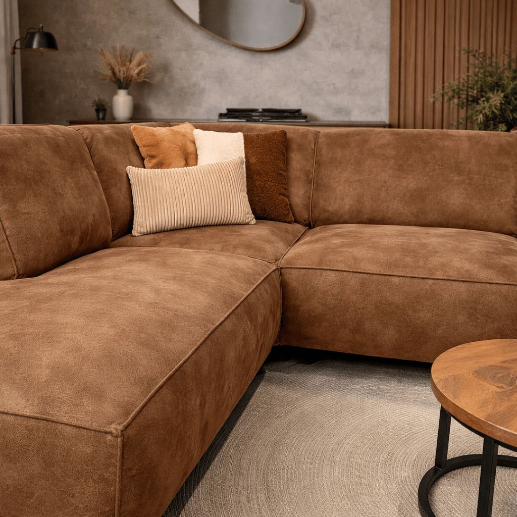 Industrial corner sofa cognac eco-leather Brisbane - left