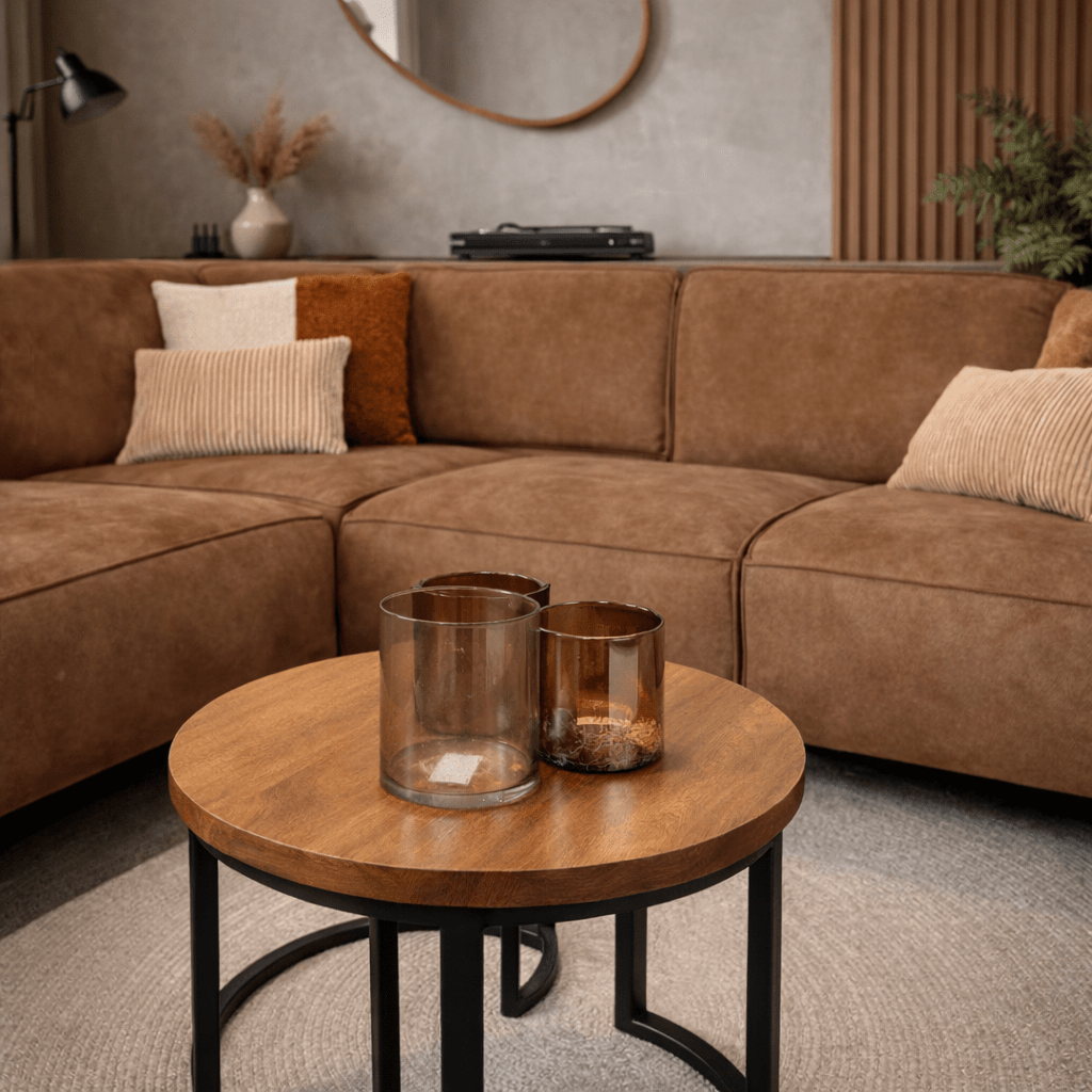 Industrial corner sofa cognac eco-leather Brisbane - left