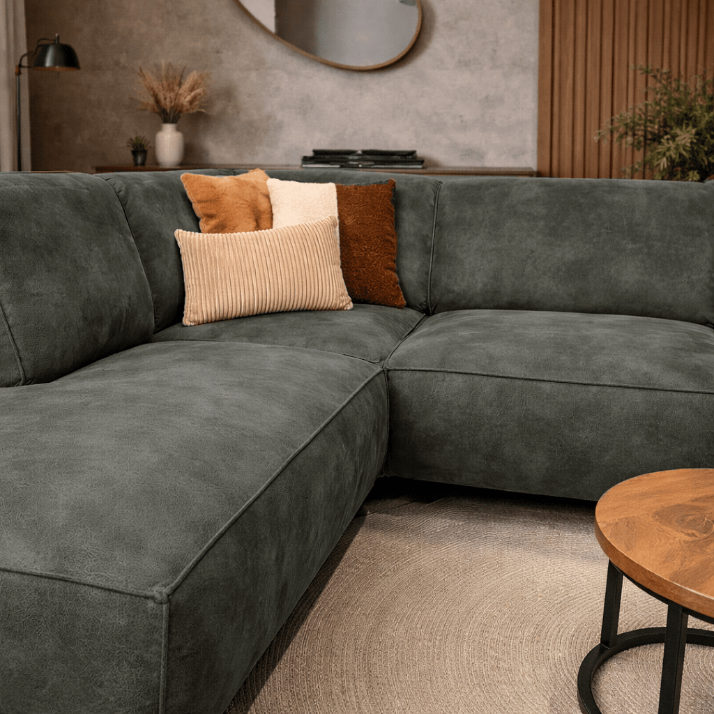 Industrial corner sofa cognac eco-leather Brisbane - left