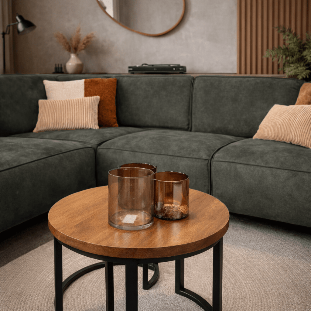 Industrial corner sofa cognac eco-leather Brisbane - left